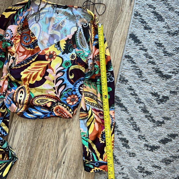 NEW! Zara Colorful Floral Long Sleeve Wrap Top - Picture 8 of 10